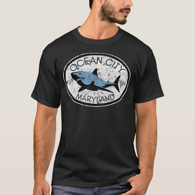 Camiseta Ocean City Maryland Fishing Shark Fish Beach MD Vi (Frente)