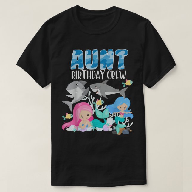 Camiseta Ocean Sharks and Mermaids Aunt Birthday Crew Sea P (Frente do Design)