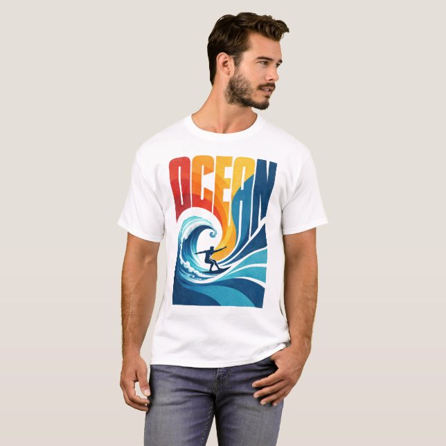 Camiseta OCEAN Wave Surfer – Retro Surf Lifestyle Art (Frente Completa)