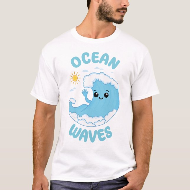 Camiseta Oceano acenando sossegado Cute Kawaii Pun Summer (Frente)
