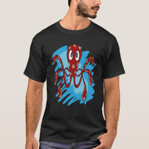 CAMISETA OCEANO OCTOPUS SPOTS VERMELHOS ANIMAIS DO MAR OCTO