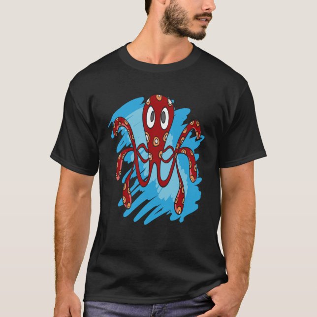 CAMISETA OCEANO OCTOPUS SPOTS VERMELHOS ANIMAIS DO MAR OCTO (Frente)