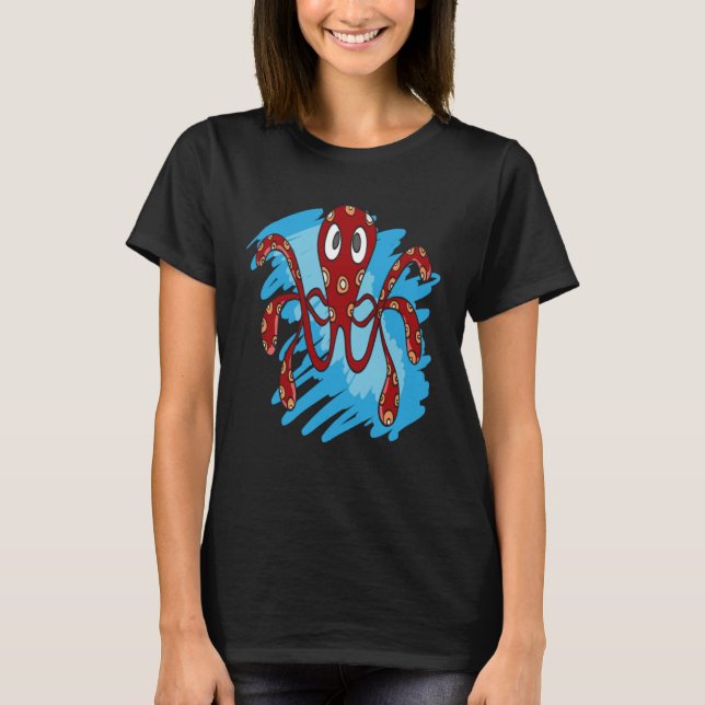 CAMISETA OCEANO OCTOPUS SPOTS VERMELHOS ANIMAIS DO MAR OCTO (Frente)