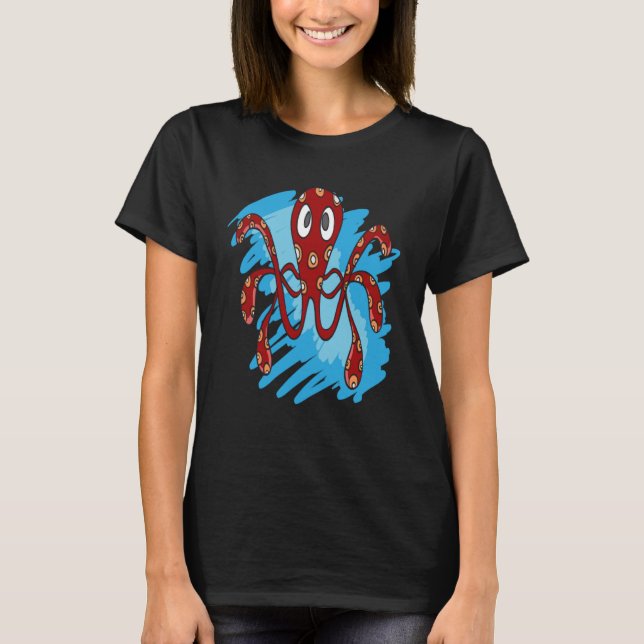 CAMISETA OCEANO OCTOPUS SPOTS VERMELHOS ANIMAIS DO MAR OCTO (Frente)