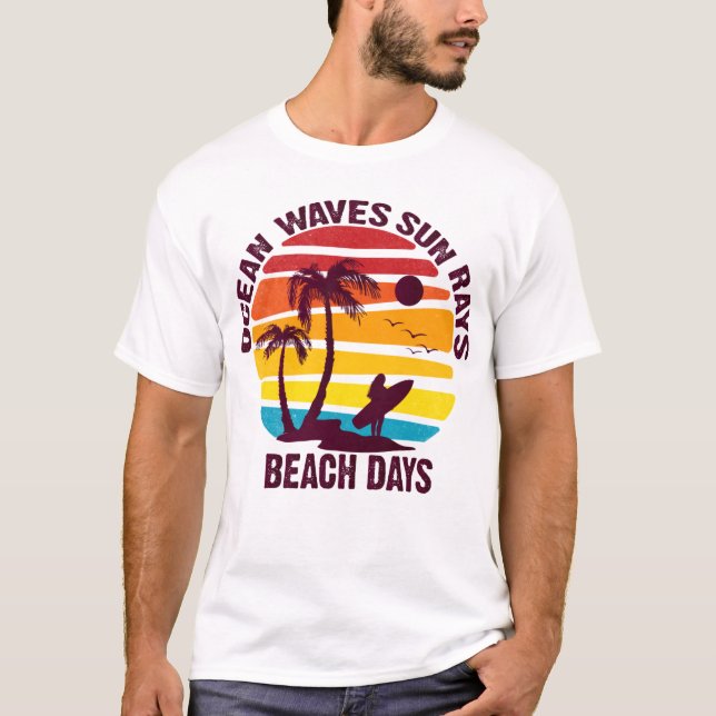 Camiseta oceano ondas sol raios de praia dias engraçados pr (Frente)