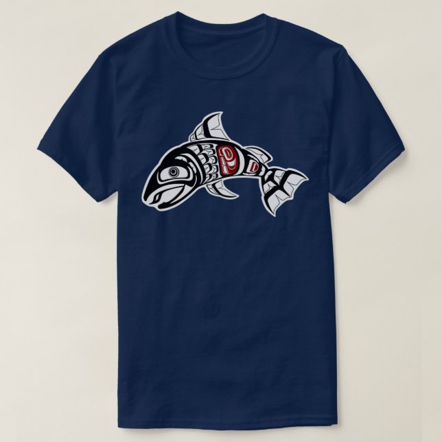 Camiseta Oceano Pacífico Noroeste design salmão  (Frente do Design)