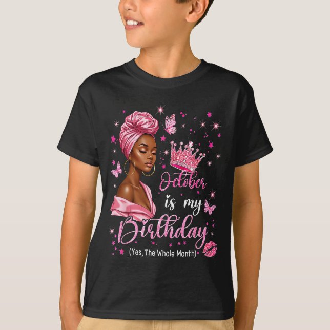 Camiseta October Birthday Queen Pink Crown Butterfly Gift F (Frente)