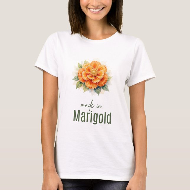 Camiseta October Marigold Birth Flower Watercolor Art  (Frente)