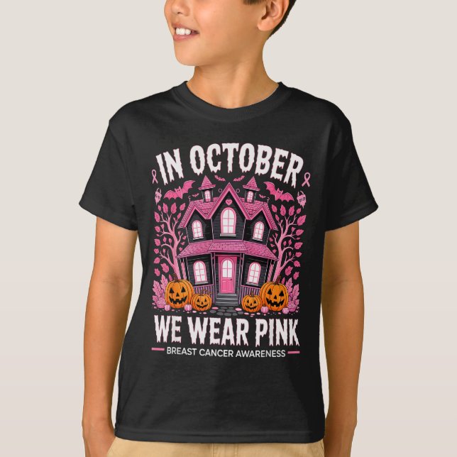 Camiseta October We Wear Nk Breast Cancer Halloween Men Wom (Frente)