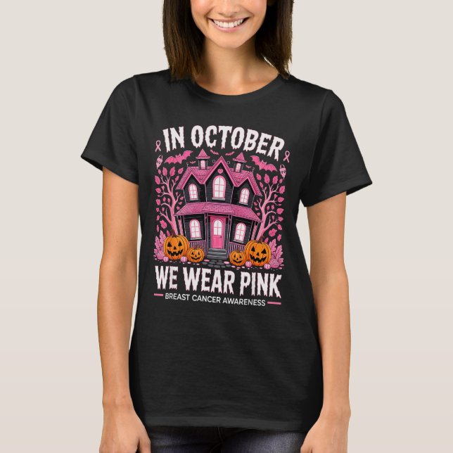 Camiseta October We Wear Nk Breast Cancer Halloween Men Wom (Frente)