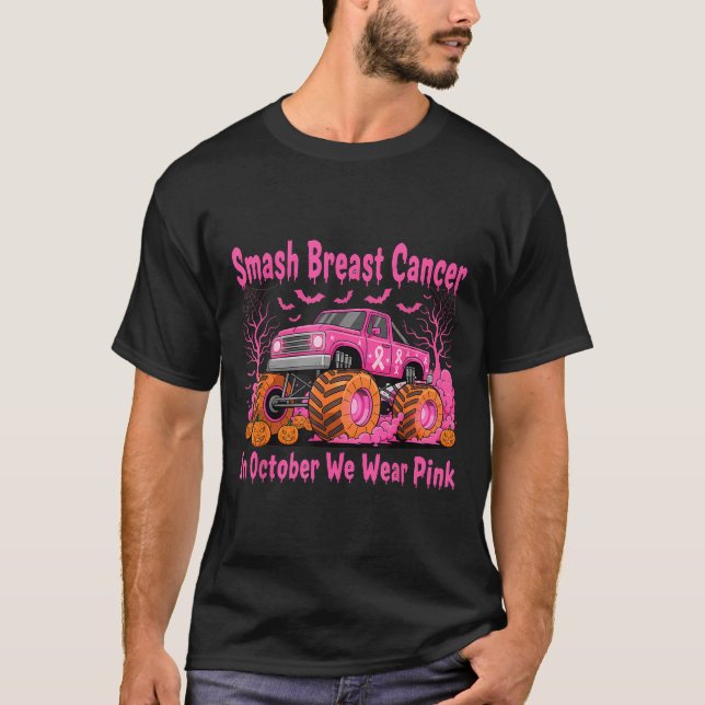 Camiseta October We Wear Nk Monster Truck Halloween Breast  (Frente)