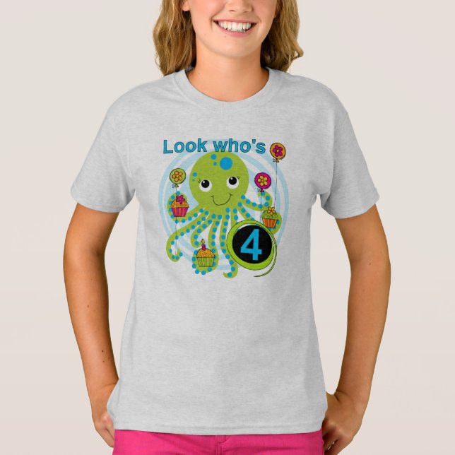 Camiseta Octopus 4th Birthday T shirts e presentes (Frente)