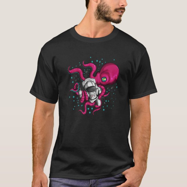 Camiseta Octopus alienígena Possui Astronauta Cosmonaut Spa (Frente)