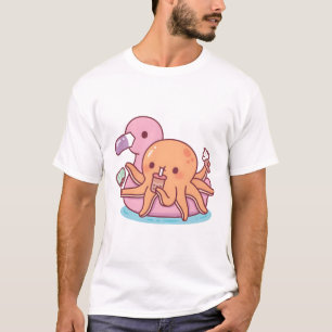 Camiseta Octopus Bonito a Refrigeração no Flamingo Rosa