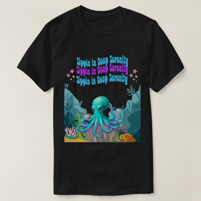 Camiseta Octopus Café Lover - Coastal Morning T-shirt Des (Frente do Design)