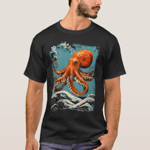 Camiseta Octopus Cherry Blossom Tree Japonês Woodblock Art