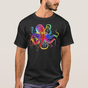 Camiseta Octopus Colorido Dando Arco-Íris Polvo Psicado