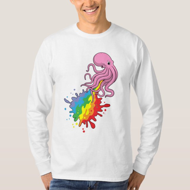 Camiseta Octopus com arco-íris (Frente)