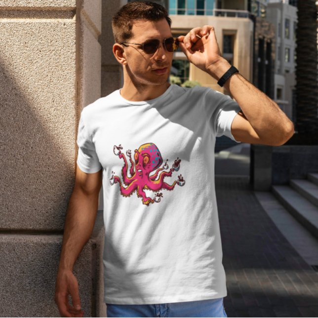 Camiseta Octopus Com Copas De Café (Criador carregado)