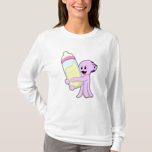 Camiseta Octopus com frasco de bebê Leite (Frente)