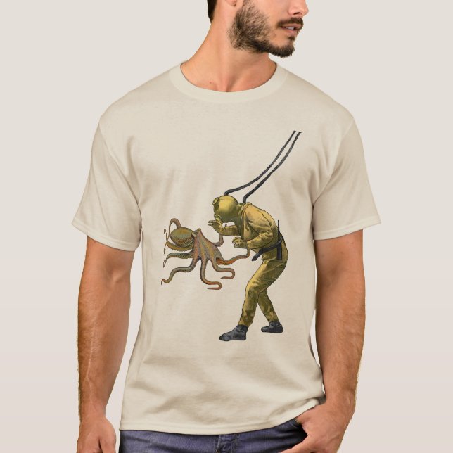 Camiseta Octopus com mergulhador por mergulho (Frente)
