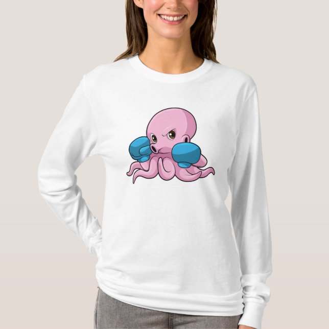 Camiseta Octopus como Boxer com luvas in a box (Frente)