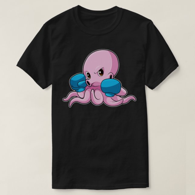 Camiseta Octopus como Boxer com luvas in a box (Frente do Design)
