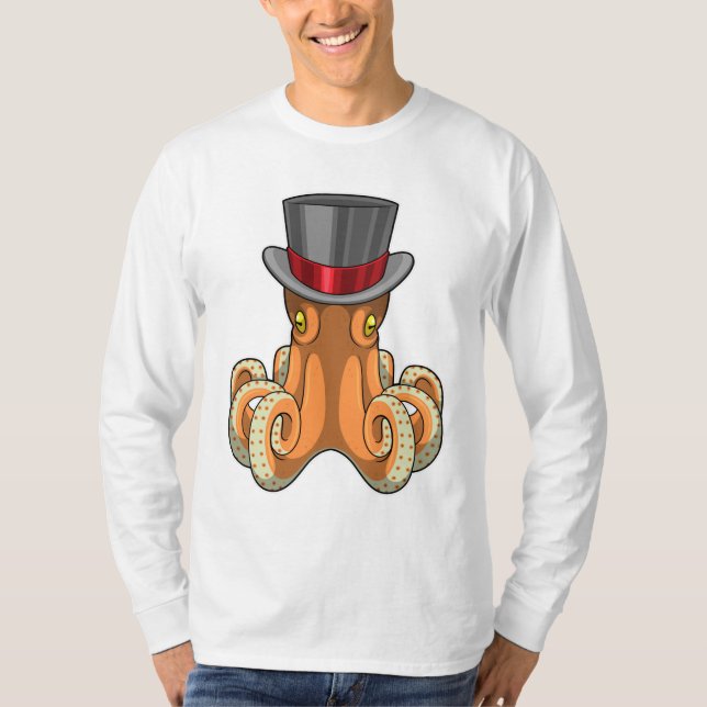 Camiseta Octopus como cavalheiro com chapéu superior (Frente)