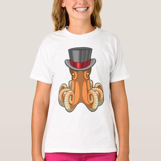 Camiseta Octopus como cavalheiro com chapéu superior (Frente)