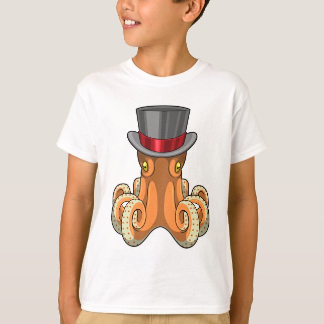 Camiseta Octopus como cavalheiro com chapéu superior (Frente)