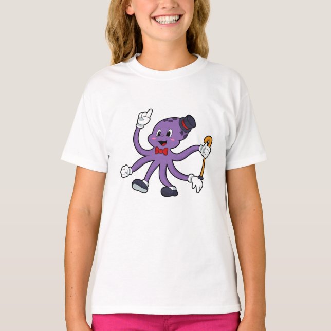 Camiseta Octopus como mágico com chapéu (Frente)