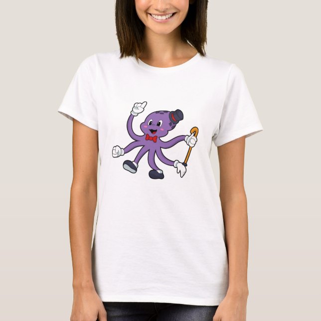 Camiseta Octopus como mágico com chapéu (Frente)