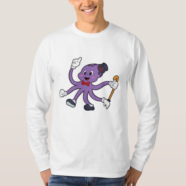 Camiseta Octopus como mágico com chapéu (Frente)