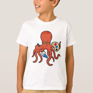 Camiseta Octopus como Pintor com Pintor e Pincel
