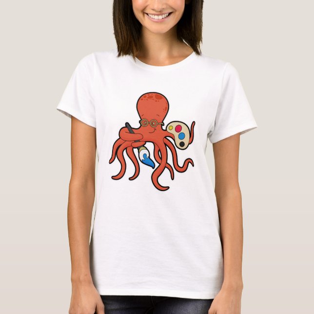 Camiseta Octopus como Pintor com Pintor e Pincel (Frente)