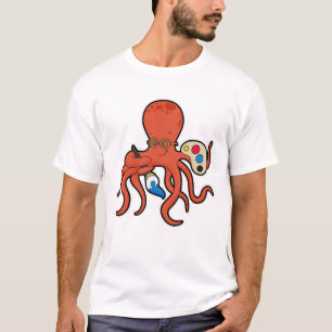 Camiseta Octopus como Pintor com Pintor e Pincel
