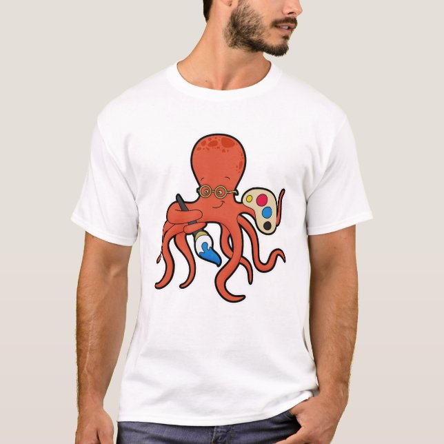 Camiseta Octopus como Pintor com Pintor e Pincel (Frente)