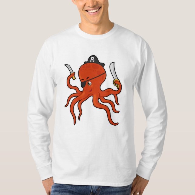 Camiseta Octopus como pirata com espada e faca (Frente)