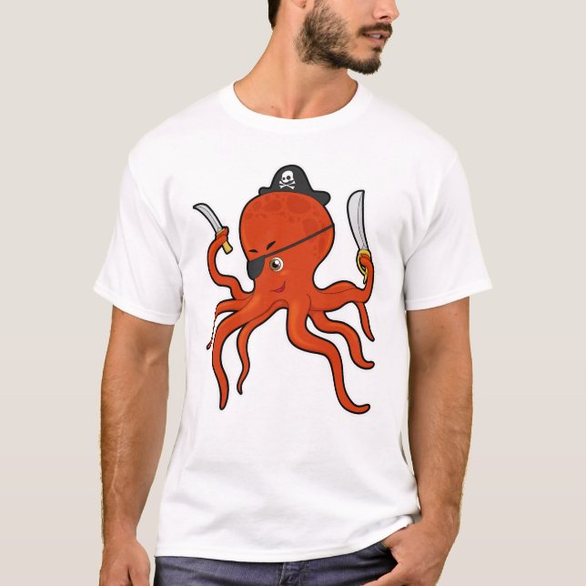 Camiseta Octopus como pirata com espada e faca (Frente)