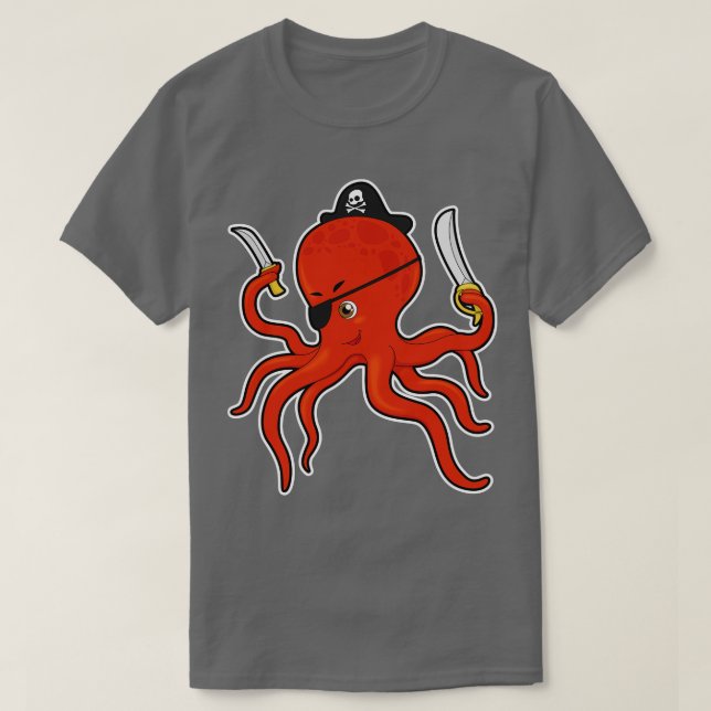 Camiseta Octopus como pirata com faca de espada (Frente do Design)
