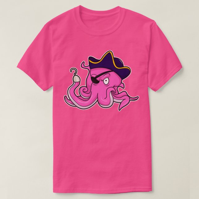 Camiseta Octopus como Pirata com Mão Vestida (Frente do Design)