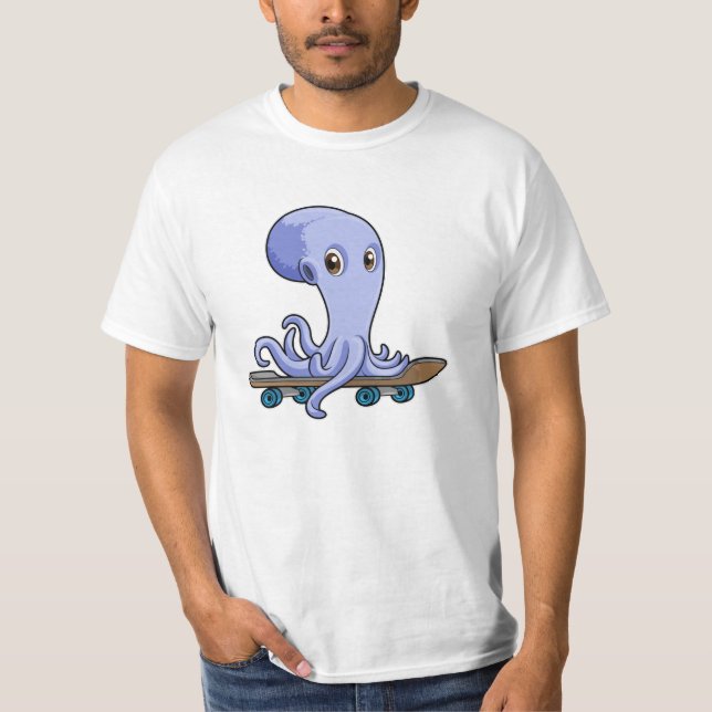 Camiseta Octopus como skater com skate (Frente)