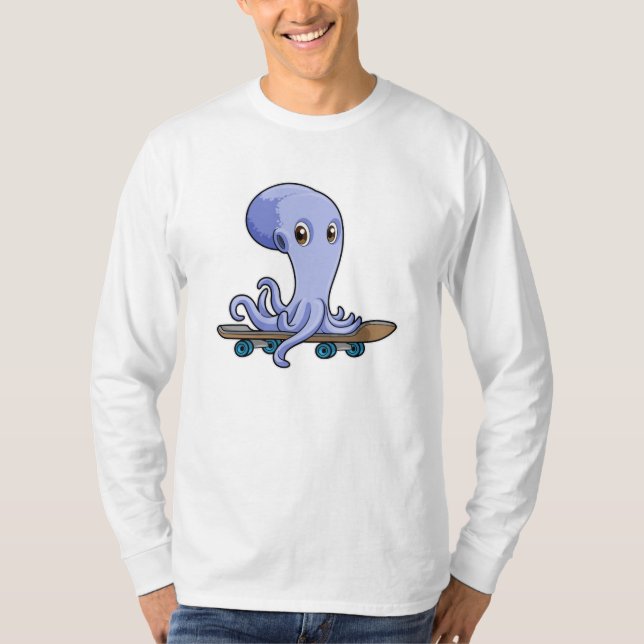 Camiseta Octopus como skater com skate (Frente)