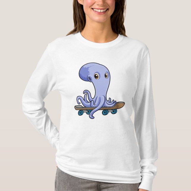 Camiseta Octopus como skater com skate (Frente)