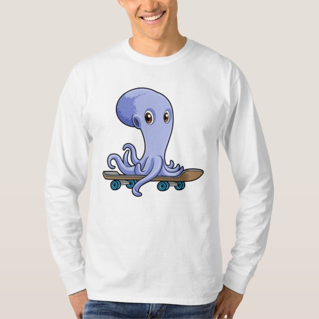 Camiseta Octopus como skater com skate (Frente)