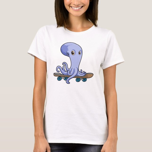 Camiseta Octopus como skater com skate (Frente)