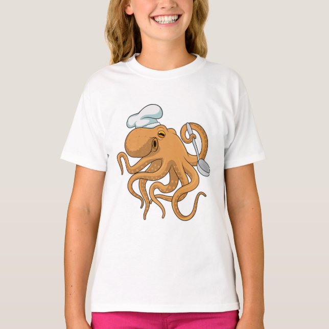 Camiseta Octopus Cook Chef Chapéu (Frente)