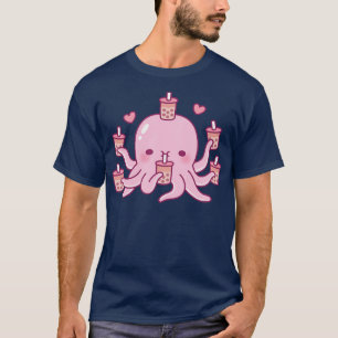 Camiseta Octopus Cor-de-Rosa Bonito Adora Chá De Bolha