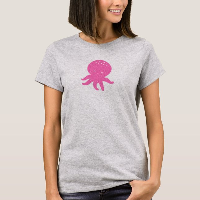 Camiseta Octopus Cor-de-Rosa Cor-de-Rosa Antigo Impressão (Frente)