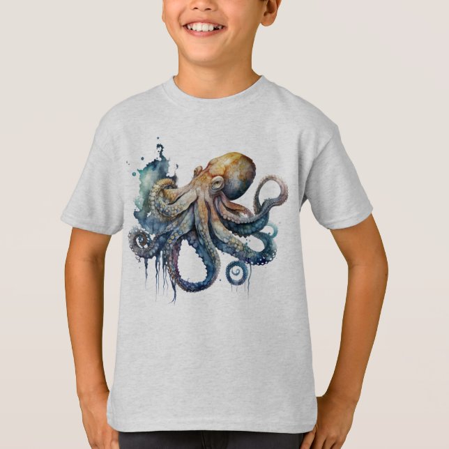 Camiseta Octopus de Aquarela (Frente)